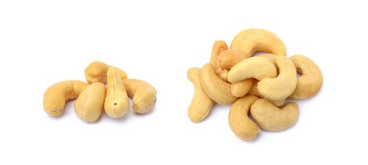 Roasted salted cashews isolated on a white background