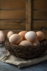 Organic eggs in the nest, easter
