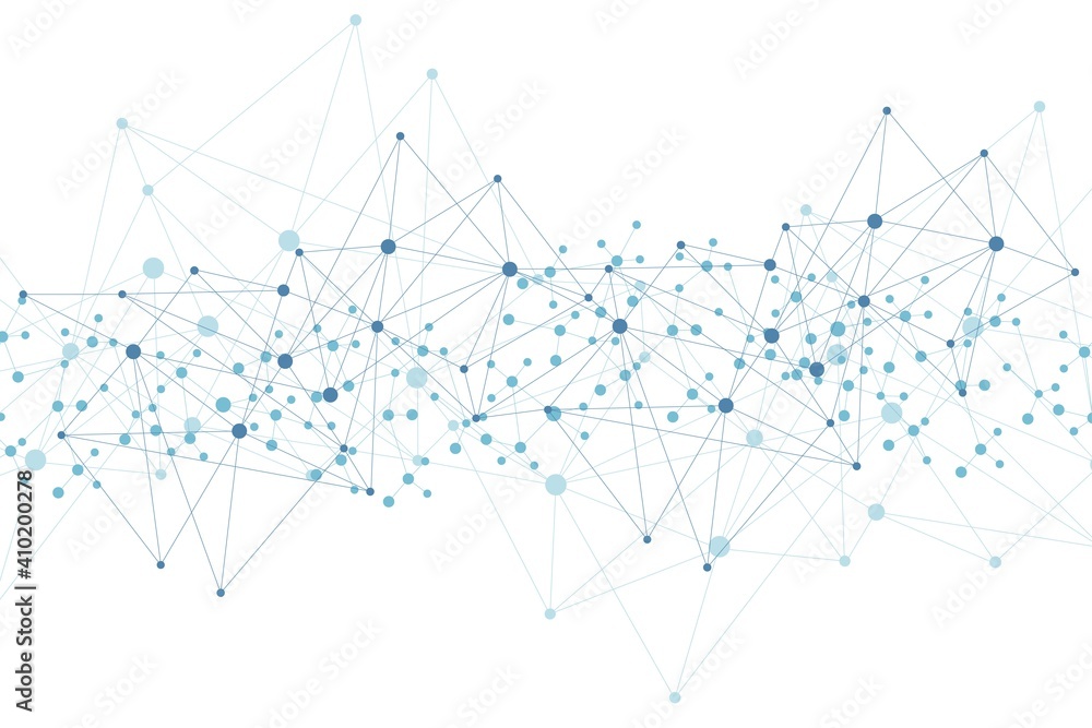 Poster geometric abstract background with connected line and dots. structure molecule and communication. bi