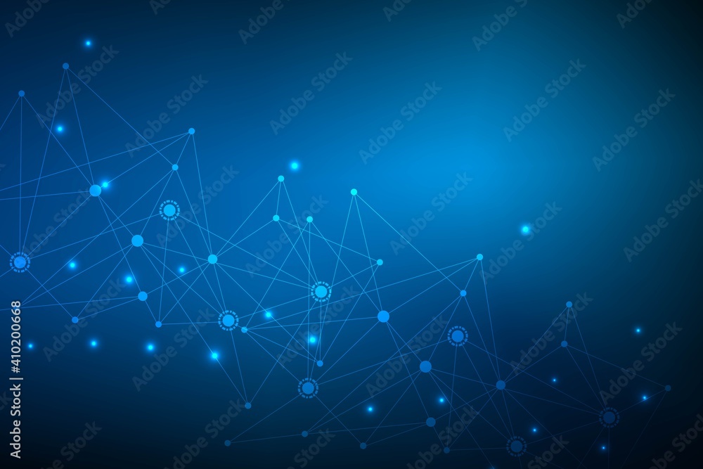 Poster geometric abstract background with connected line and dots. structure molecule and communication. bi