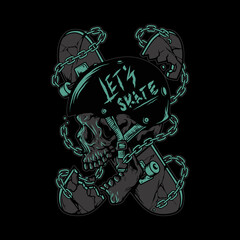 Skull skateboard horror graphic illustration vector art t-shirt design