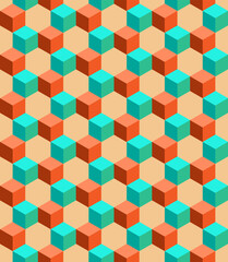 Seamless vector geometric pattern with isometric cubes