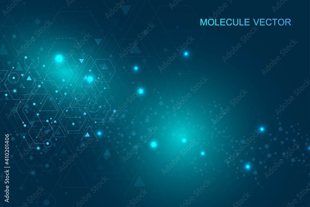 Poster geometric abstract background with connected line and dots. structure molecule and communication. bi