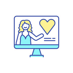 Fototapeta premium Online psychological support RGB color icon. Plus size model promoting self-love, self-care. Internet counseling service and therapy. Mental health advertisement. Isolated vector illustration