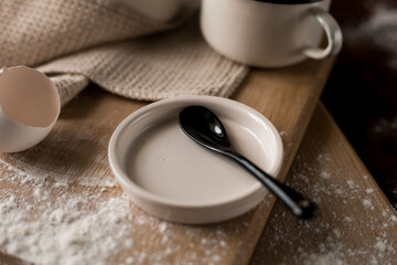 eggshell and plate on table
