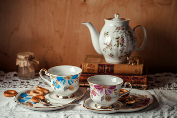 cup of tea and teapot on table