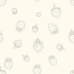 Vintage grey strawberry outlines on white background seamless pattern	
