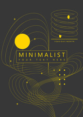 Abstract geometric minimalistic futuristic 2d yellow on dark template for poster card flyer banner