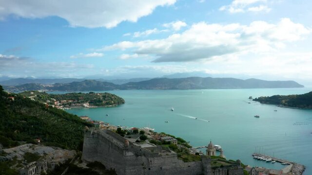 Flight over Castello Doria in Porto Venere, Italy