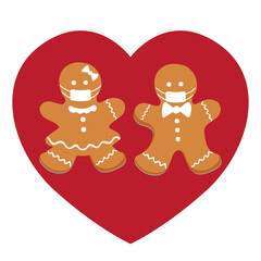 Red heart with gengerbread. Vector illustration.