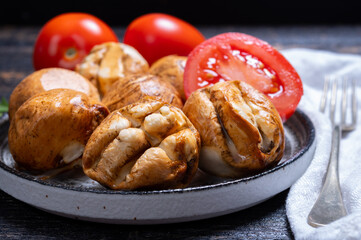 Tasty Italian food, small balls of smoked mozzarella soft cheese