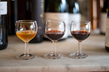 Tasting of Portuguese fortified port wine, produced in Douro Valley, North of Portugal