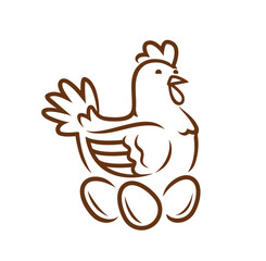 Hen laying eggs in nest. Chicken logo or symbol vector