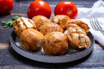 Tasty Italian food, small balls of smoked mozzarella soft cheese