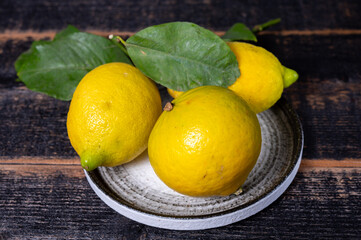 Fresh ripe bergamot orange fruits, fragrant citrus used in earl grey tea, medicine and spa treatments