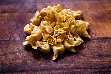 Italian stuffed pasta. Sacchettini pasta.