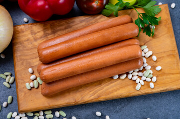 Tasty vegan sausages made from vegetarian plant based imitation meat