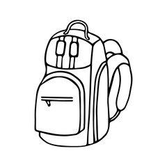 camping or school backpack in doodle style. Hand drawn vector illustration isolated on white background.