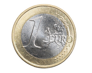 one euro coin on a white isolated background - obrazy, fototapety, plakaty