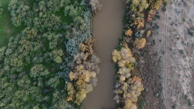 Aerial footage of the confluence where the Verde River and Salt River converge, just east of Phoenix, Arizona. 