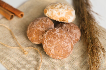 gingerbread sweets, airy cakes on background 