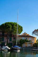 Travel and vacation destination, view on houses, roofs, canals and boats in Port Grimaud, Var, Provence, French Riviera, France