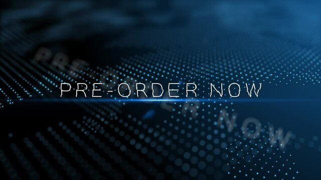 Pre-order now - announcement concept animation text word with lens flare and depth of field focus blur modern background