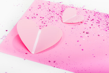 Beautiful paper hearts with confetti