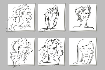 Girl portrait. Vector image of female portraits in line style