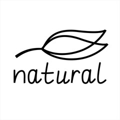 Vector organic leaves icon. Handwritten labels isolated on a white background. Vector icon for eco products in doodle style