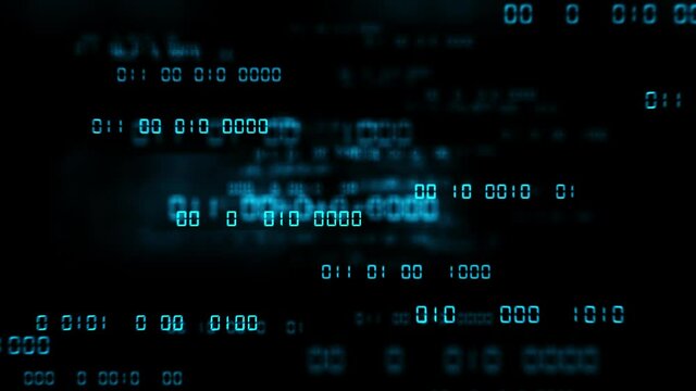 Abstract blue binary code background. Futuristic cyberspace. Concept of mining cryptocurrency and bitcoin btc. Web developer. Digital computer code. Programming. Coding.