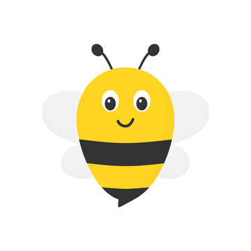 Cute bee character. Cartoon bee in flat style. Vector illustration isolated on white