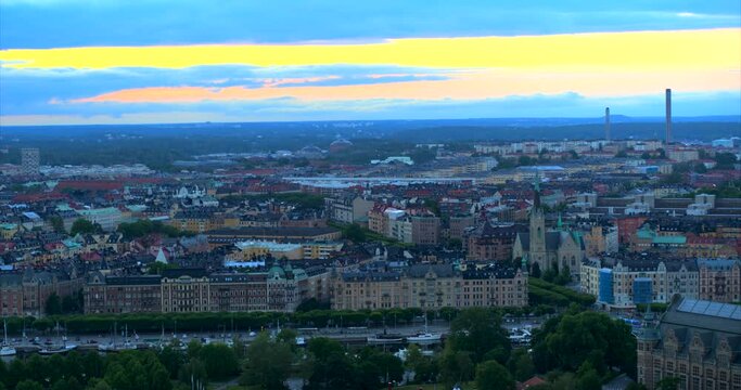 Aerial view over Stockholm city during sunset, Sweden