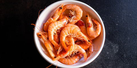 prawn shrimp ready to eat seafood crustacean on the table meal snack outdoor top view copy space for text food background rustic image diet pescetarian keto or paleo