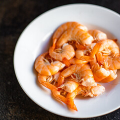 prawn shrimp ready to eat seafood crustacean on the table meal snack outdoor top view copy space for text food background rustic image diet pescetarian keto or paleo