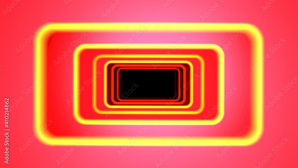 Poster Flight in abstract futuristic tunnel with yellow borders and tilting camera and different colors blinking lights. Seamless loop.