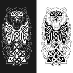 Fototapeta premium Grizzly bear in Celtic style. Sketch for a tattoo.