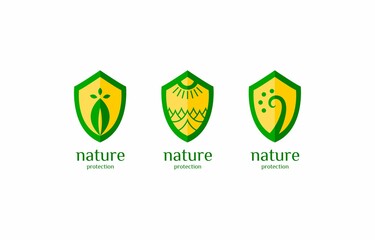 Nature Shield Protection Logo Vector Template