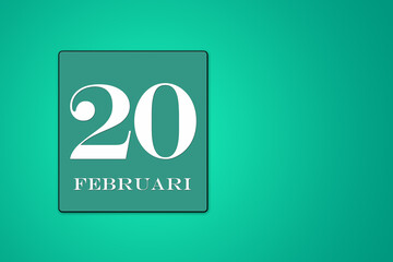 Obraz premium calendar date 20 February in turquoise frame, the twentieth day of the month