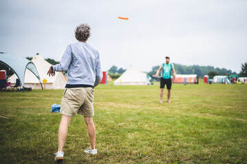 Playing frisbee at the campsite
