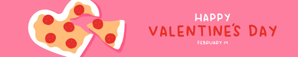 Valentine's Day pink heart pizza cartoon banner