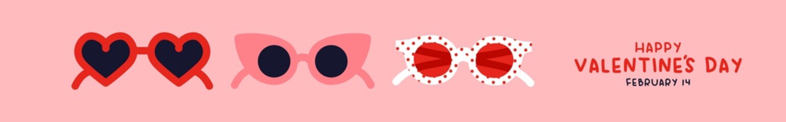 Valentine's Day heart sunglasses cartoon banner