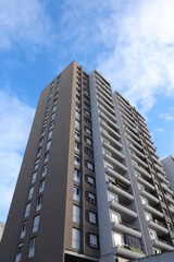 Fototapeta premium Immeuble d'habitation construit dans les années 1980 dans le quartier du Tonkin, ville de Villeurbanne, département du Rhône, France