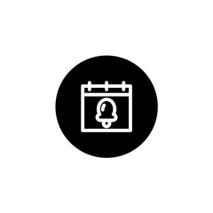 Alarm bell calendar icon in black round style. Vector icon pixel perfect