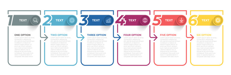 Vector infographic thin line design with number options. Business timeline process with 6 options, steps or parts.