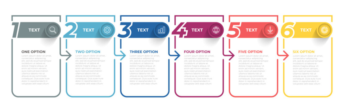 Vector infographic thin line design with number options. Business timeline process with 6 options, steps or parts.