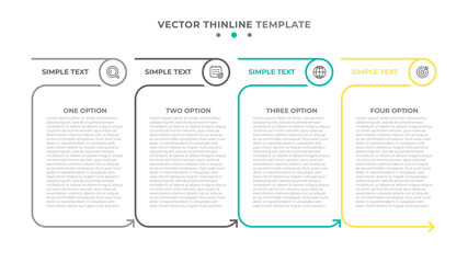 Vector infographic thin line template design with arrow and icons. Business concept with 4 options, steps or parts.