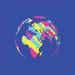 vector illustration. map of the world in the style of the 80's design geometry graphic style of Memphis.