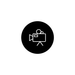 Video camera icon in black round style. Vector icon pixel perfect