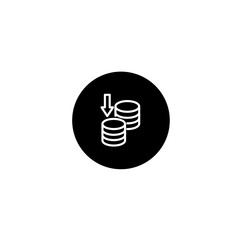 Coin receive icon in black round style. Vector icon pixel perfect